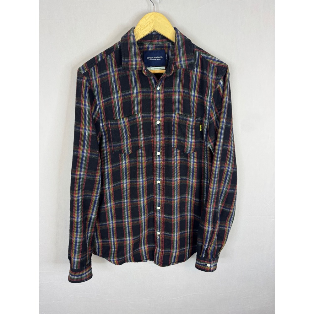 Scotch & Soda Amsterdams Blauw‎ Mens Rainbow Plaid Relaxed Shirt Small 144164